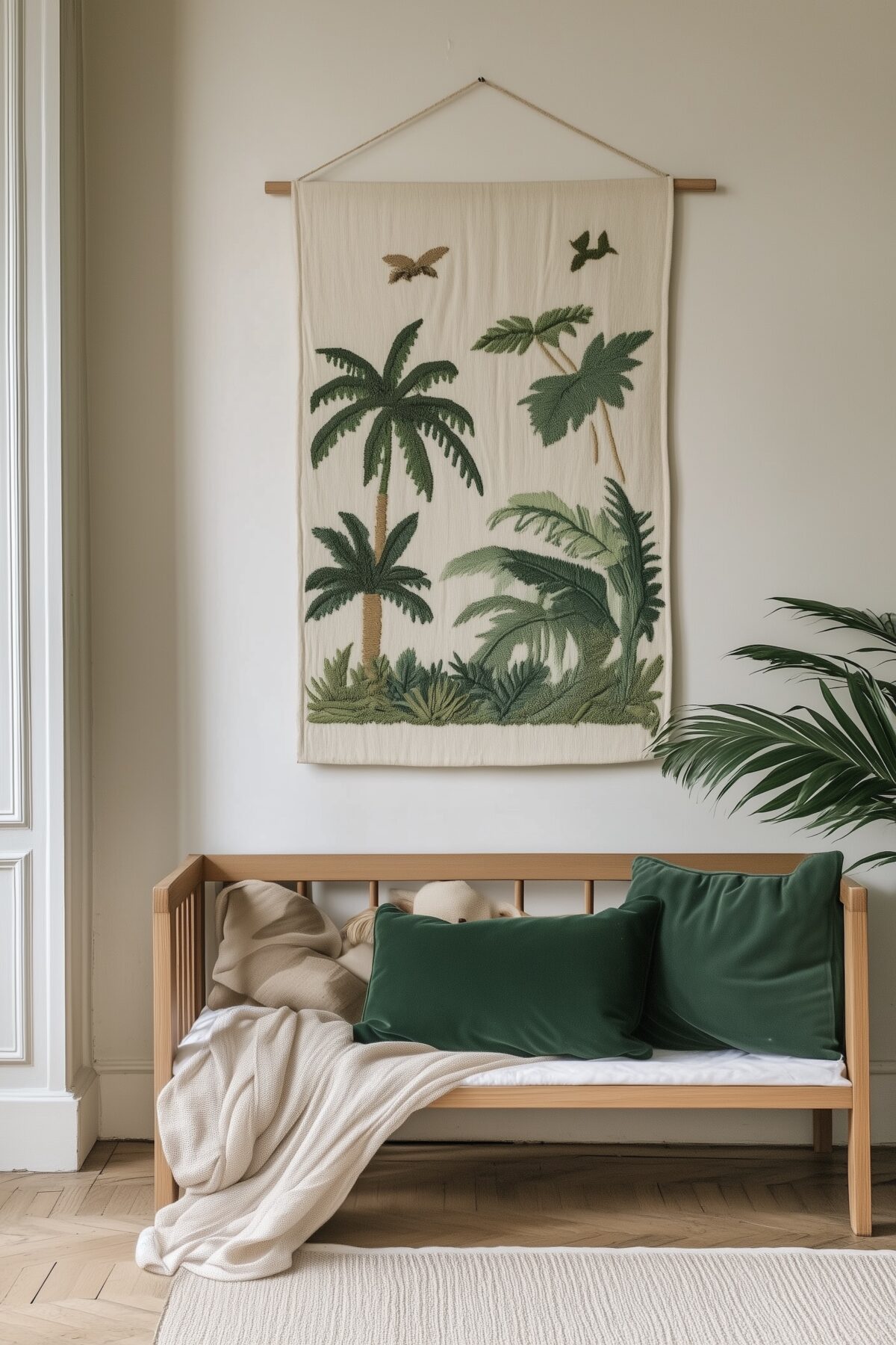 aménagement coin lecture palier décoration verte bois