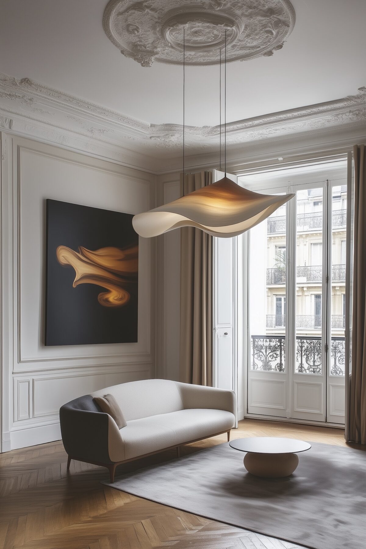 appartement Paris mur moulures blanc cassé eggshell