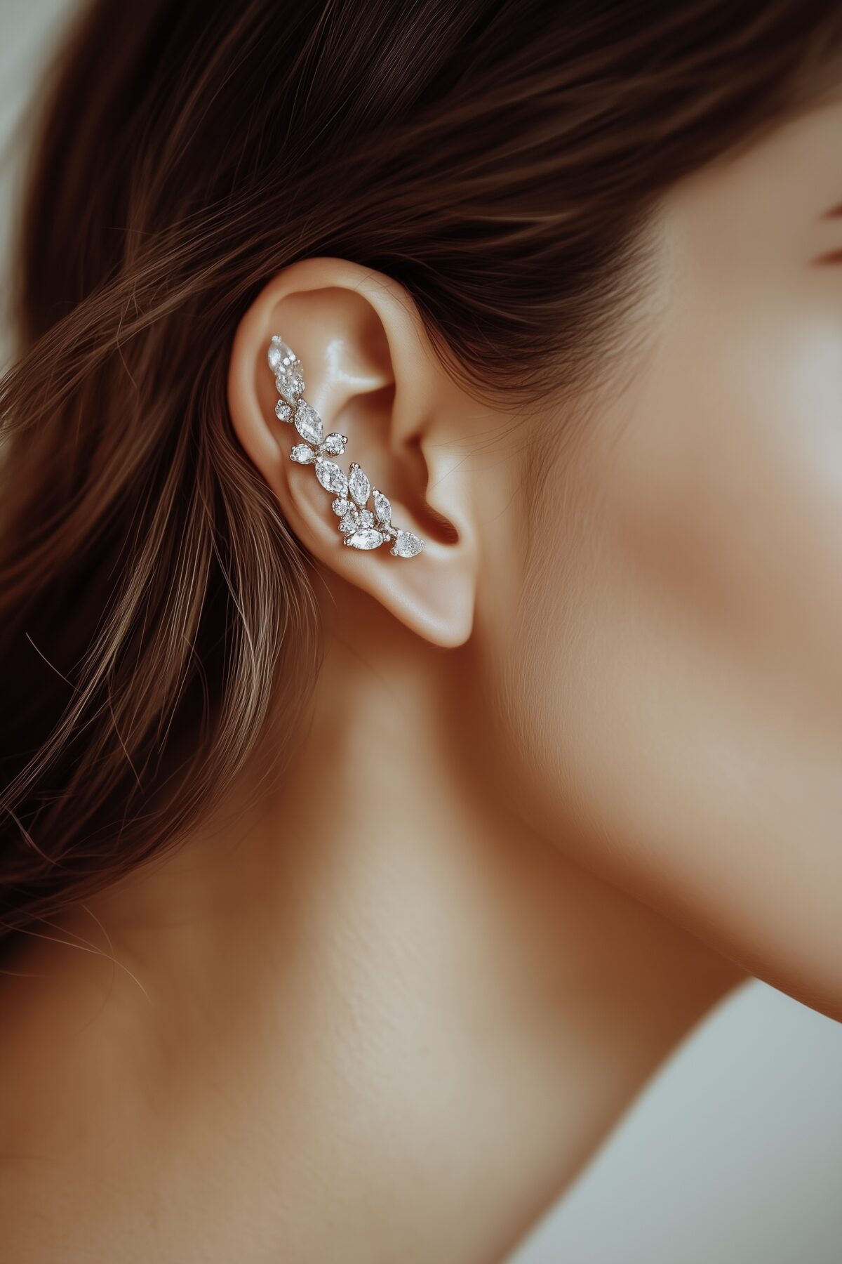 boucle d'oreille grimpante fleur argent diamant