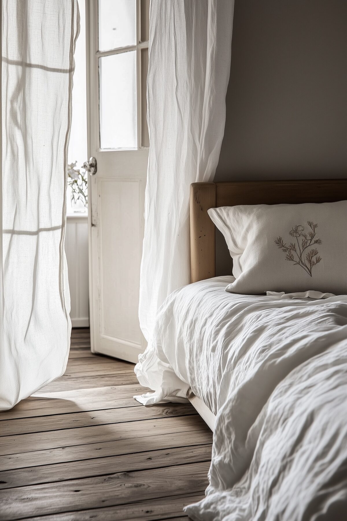 broderie déco housse oreiller branche fleur champêtre