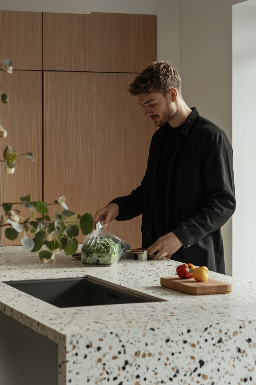 cuisine ilot terrazzo meuble bois