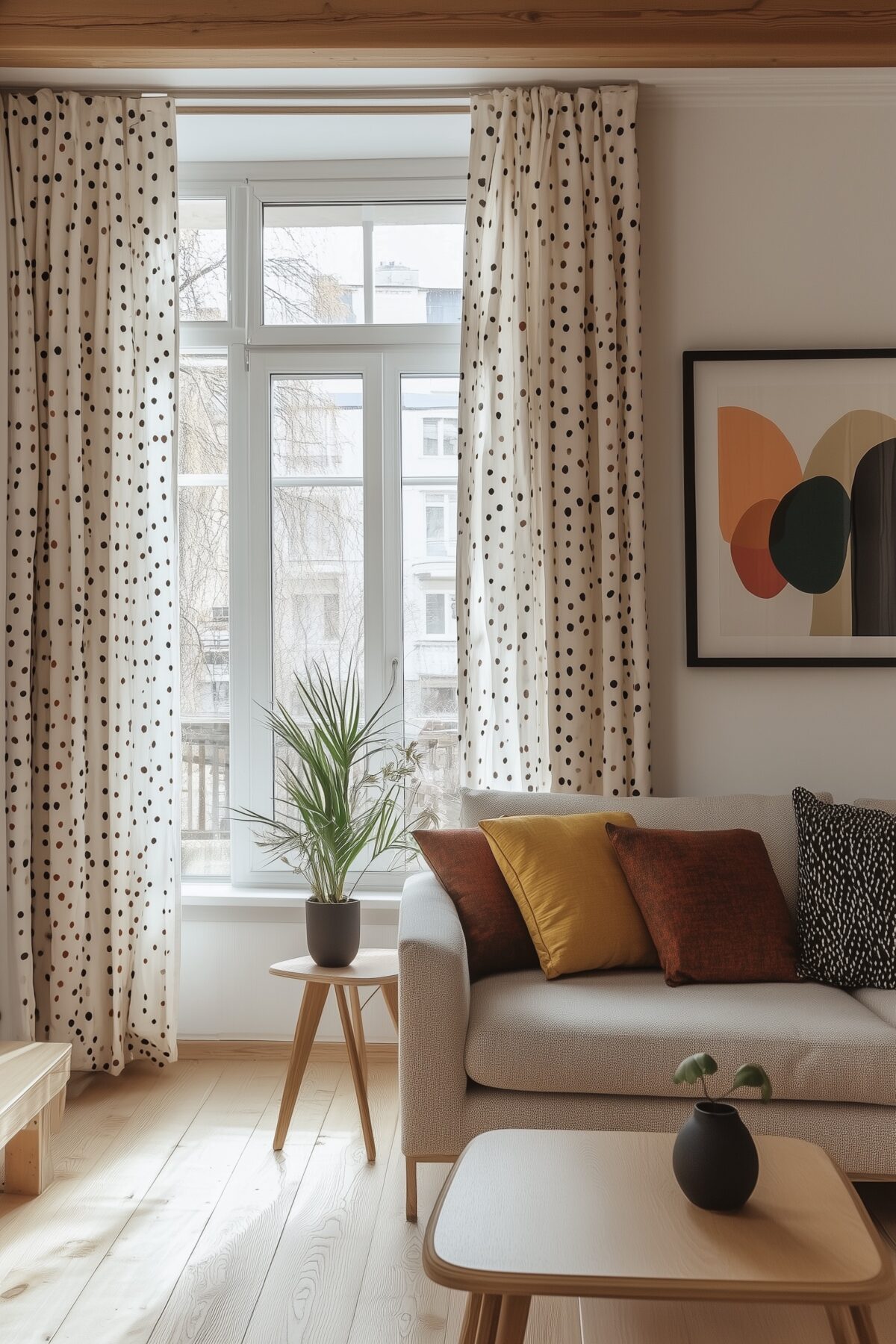 déco broderie moderne rideaux petits pois