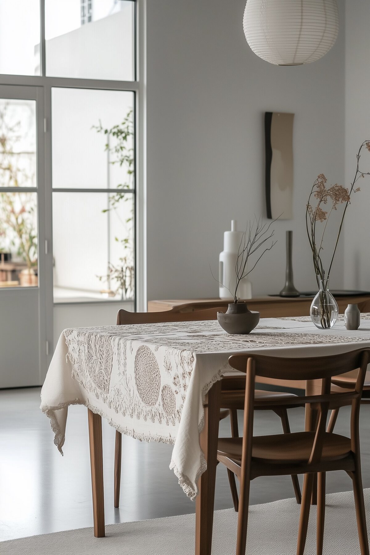 intérieur danois moderne nappe vintage dentelle