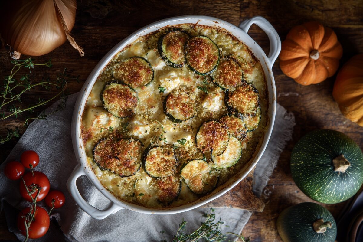 Gratin quinoa légumes rôtis feta