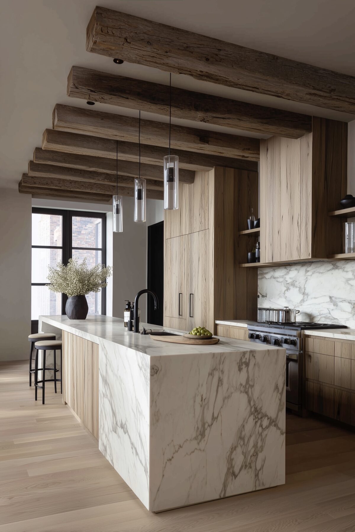 cuisine marbre bois maison campagne moderne