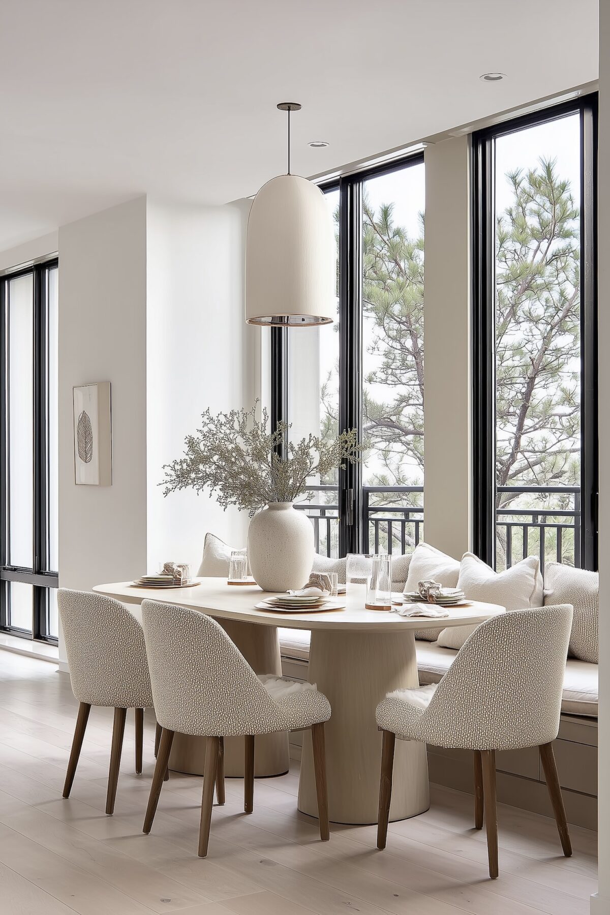 espace repas maison beige canapé banquette table ovale