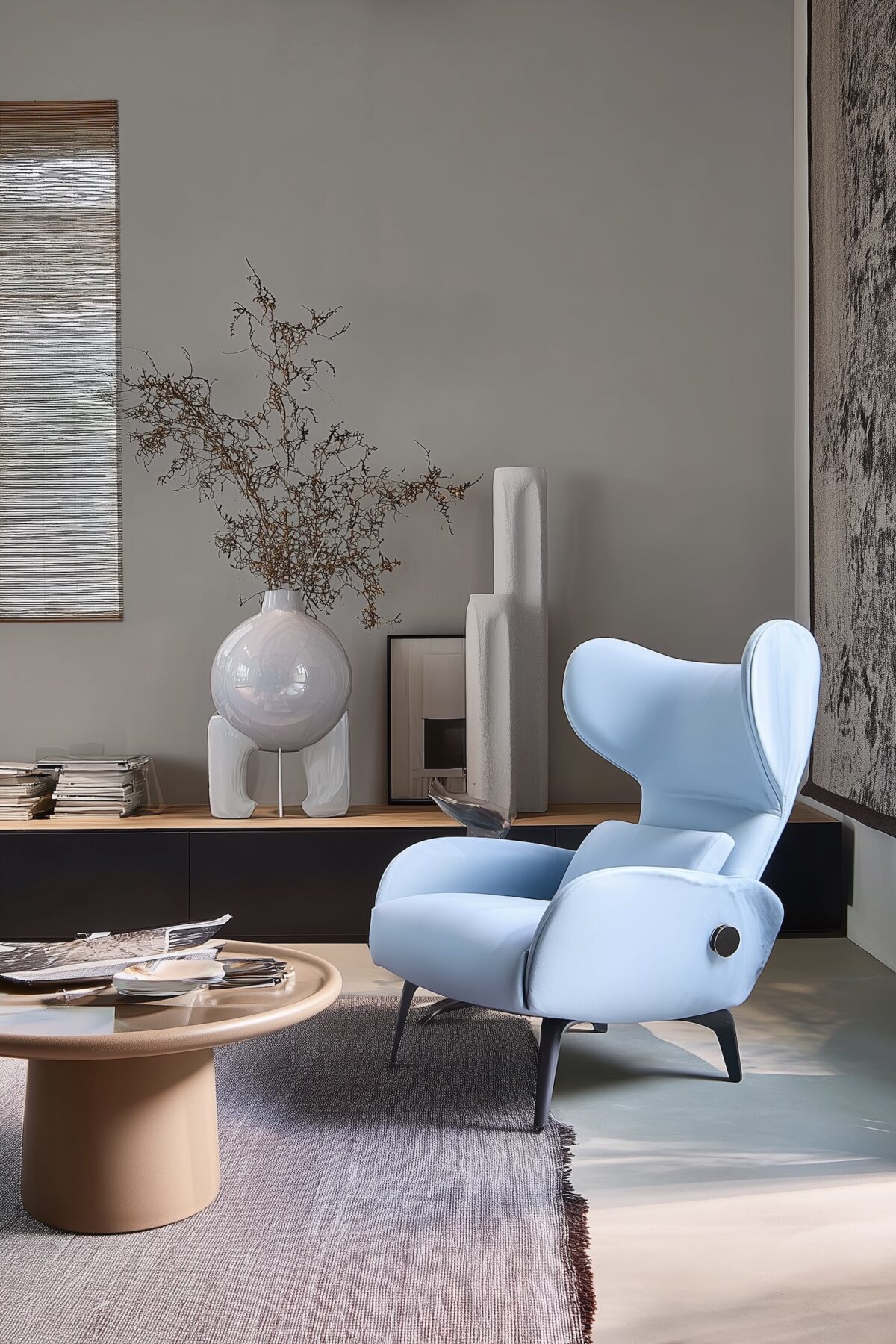 fauteuil design danois tissu bleu clair hygge