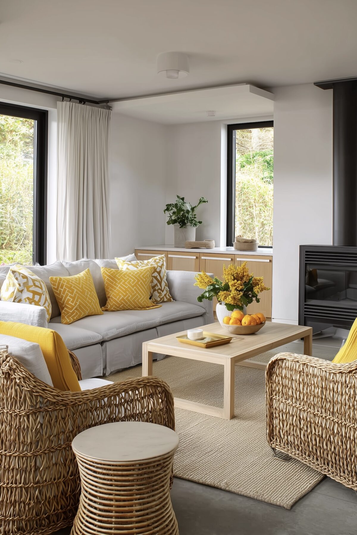 mini salon rotin meuble jaune moutarde