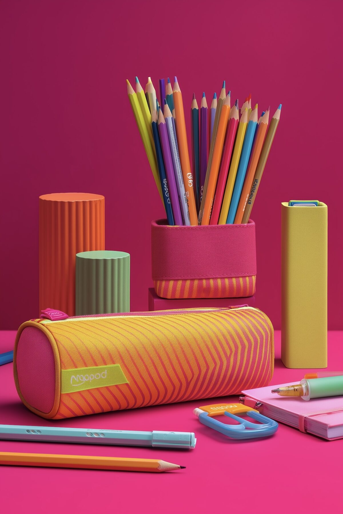 trousse école dégradé tie dye rose fluo néon