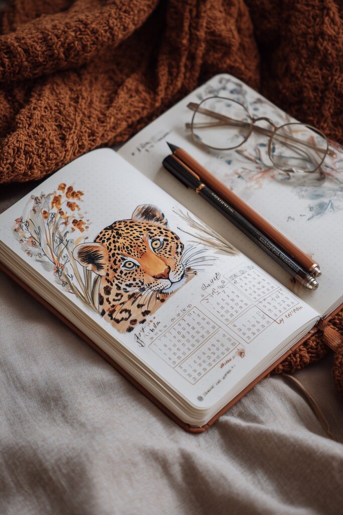 animal tigre bullet journal idée dessin calendrier