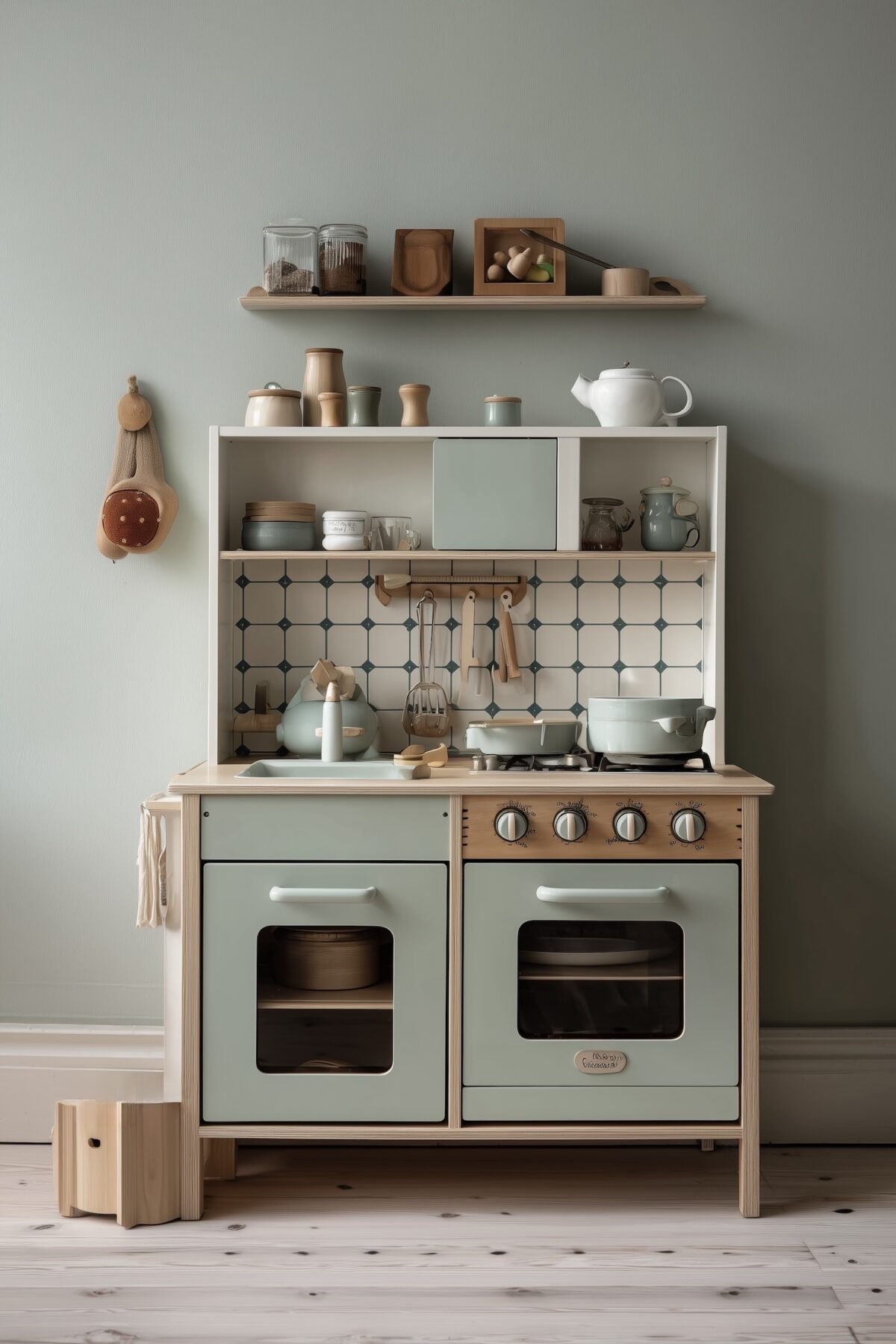 dinette mini cuisine bois vert sauge design rétro