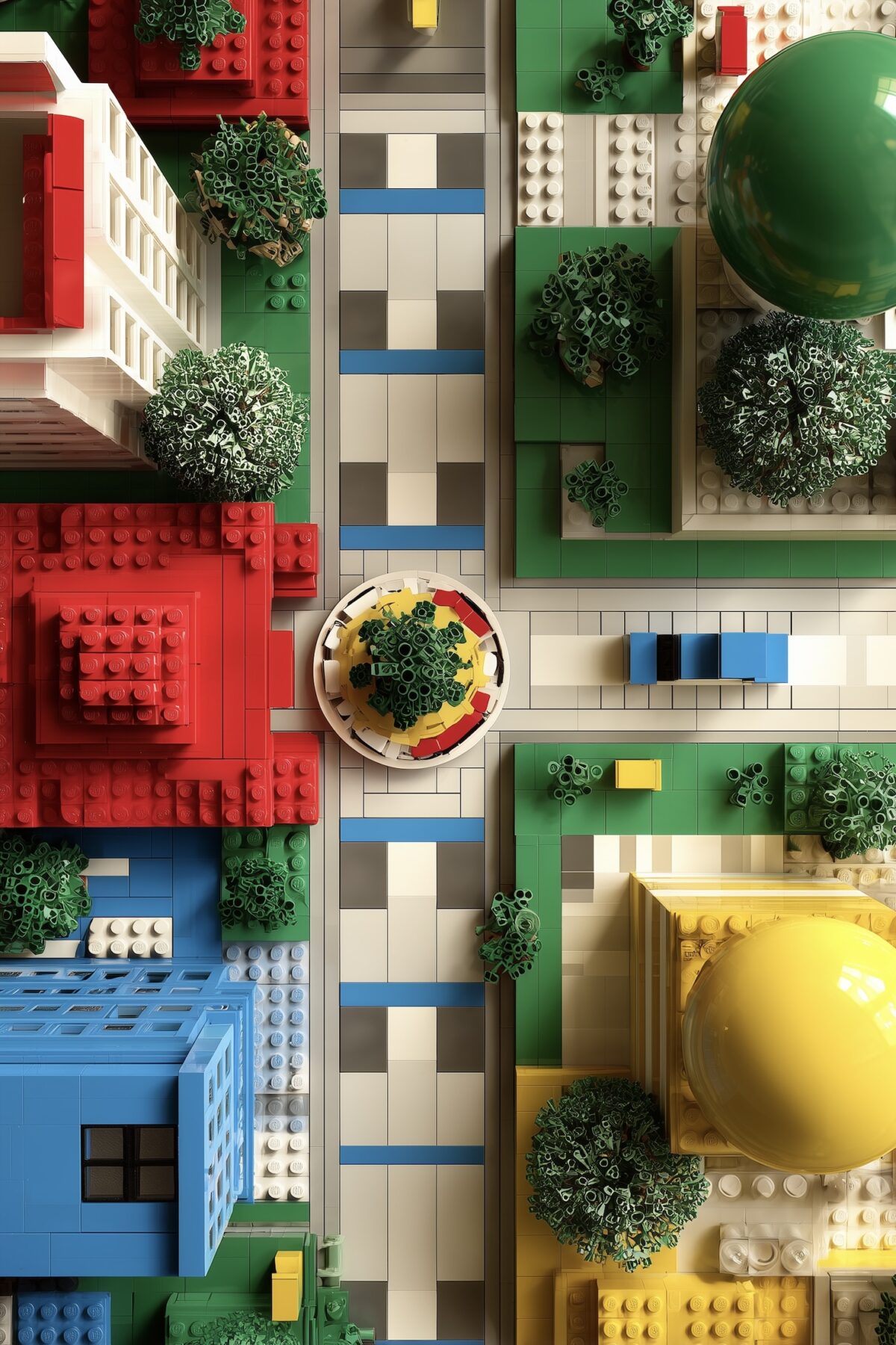 lego city bâtiment coloré flat lay