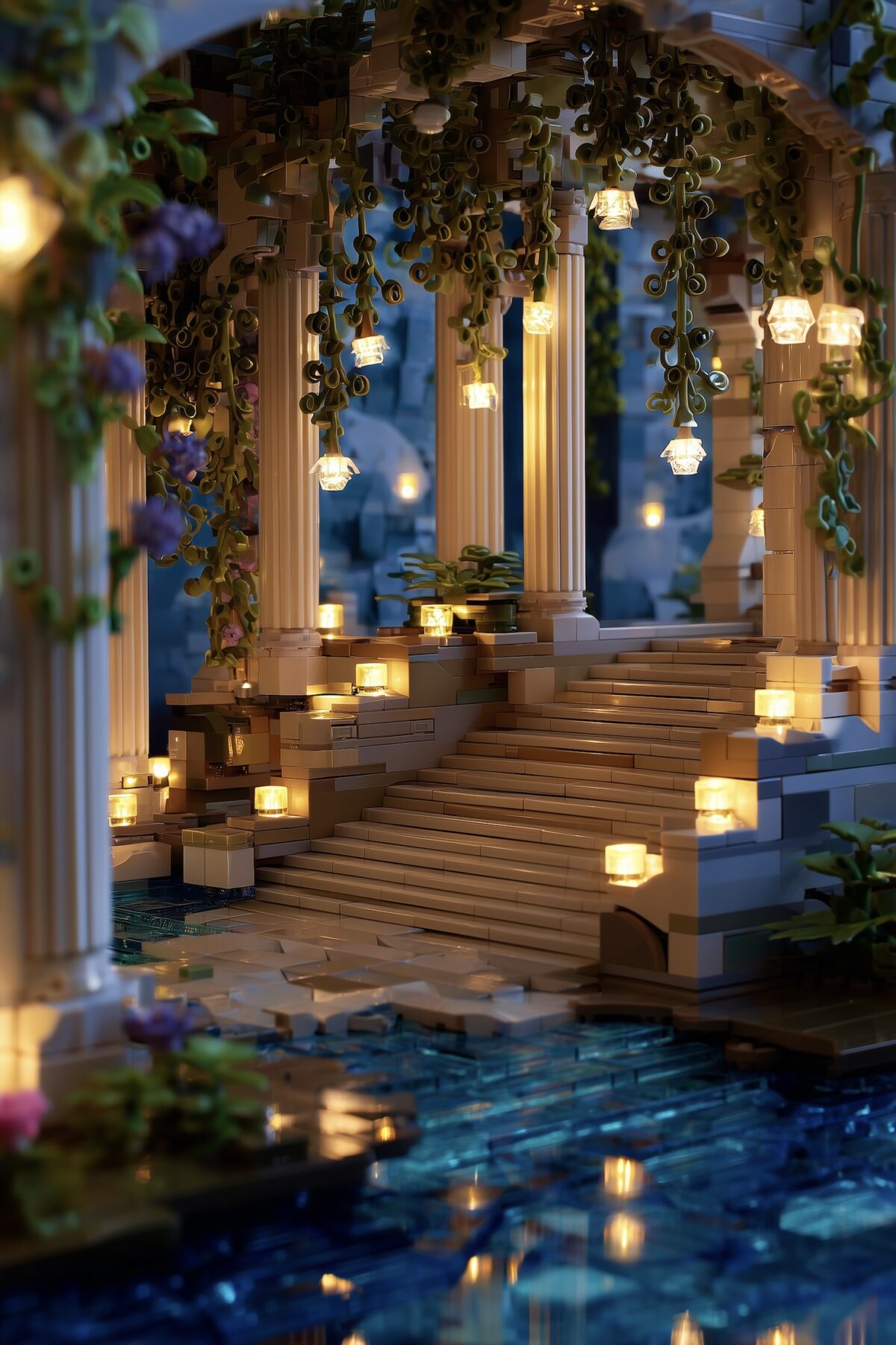 set lego maison patio lumière construction