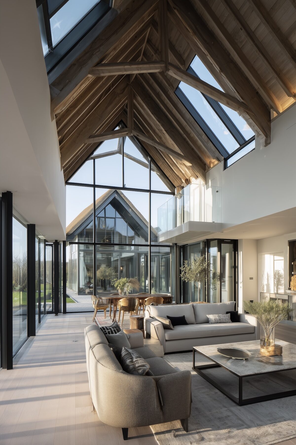 aménagement séjour toit cathédrale corp de ferme réhabilité