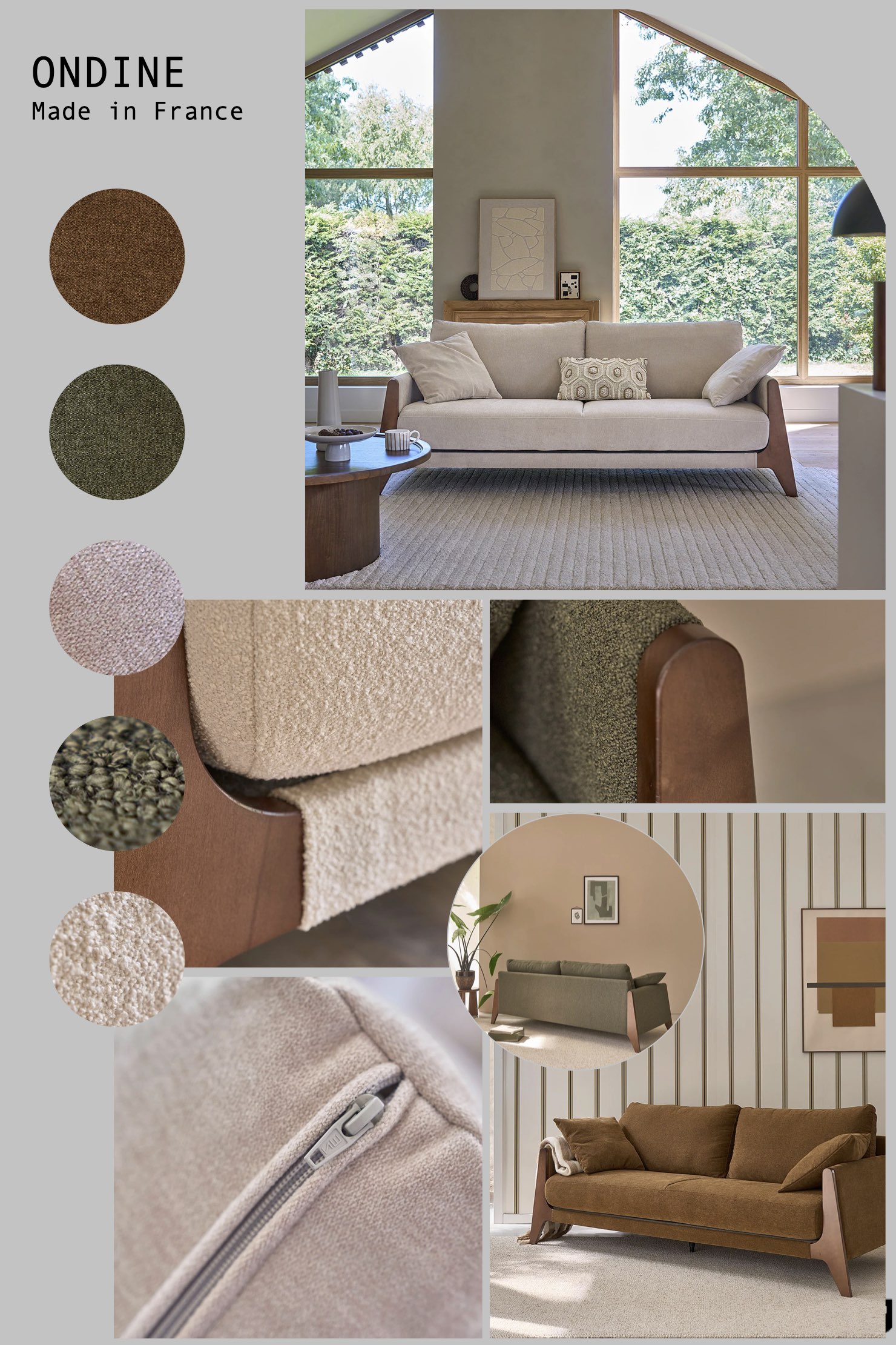 canapé fabriqué France bois massif bouclette