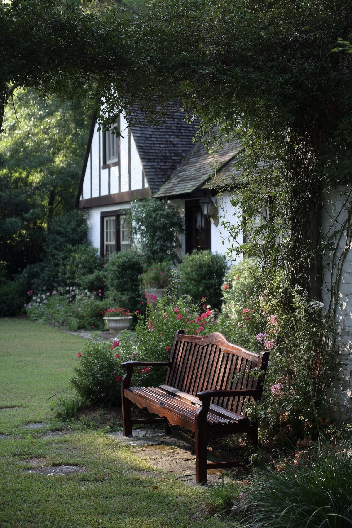 coin cosy jardin cottage anglais roses