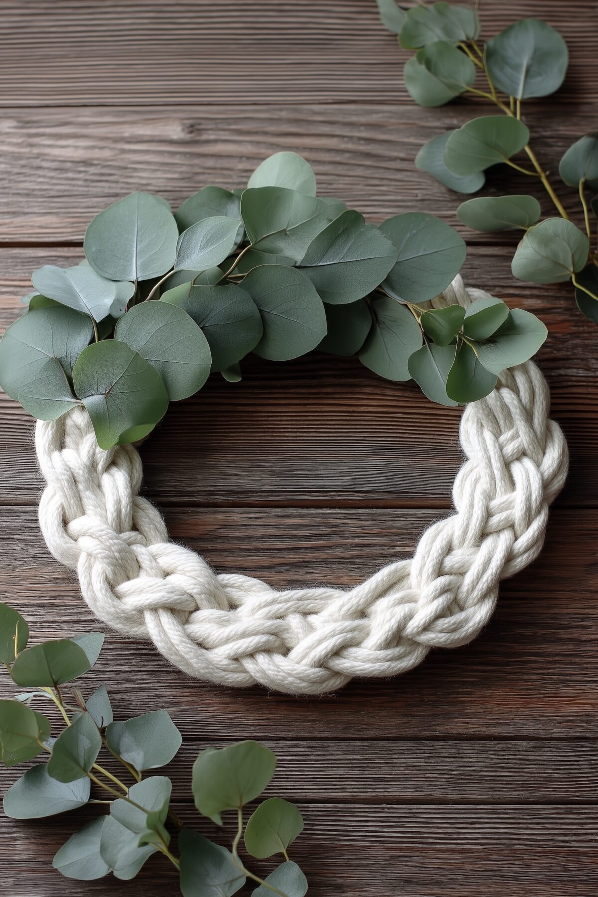 couronne déco naturelle en macramé et eucalyptus