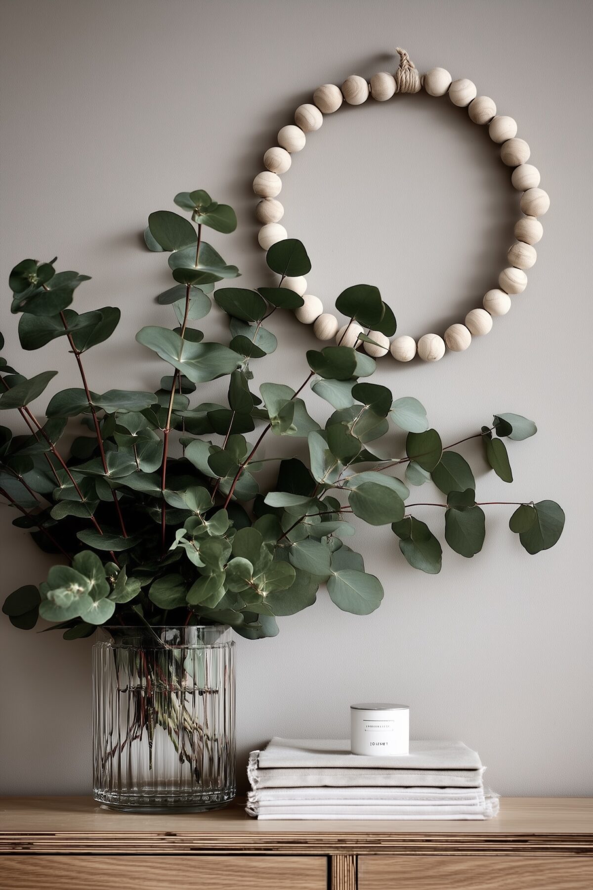décoration murale bois et eucalyptus style minimaliste