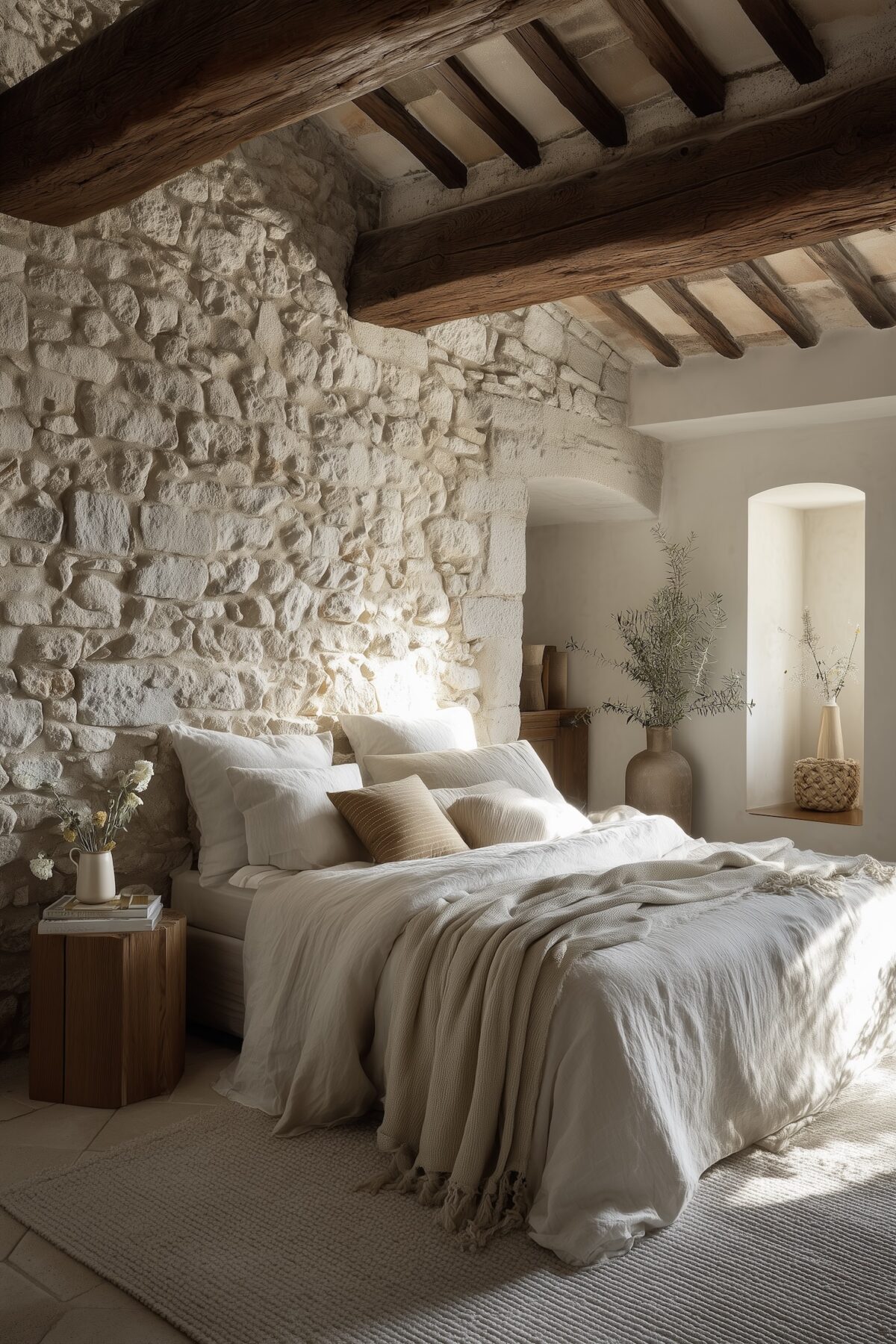 décoration provençale moderne chambre poutres apparentes contemporaine