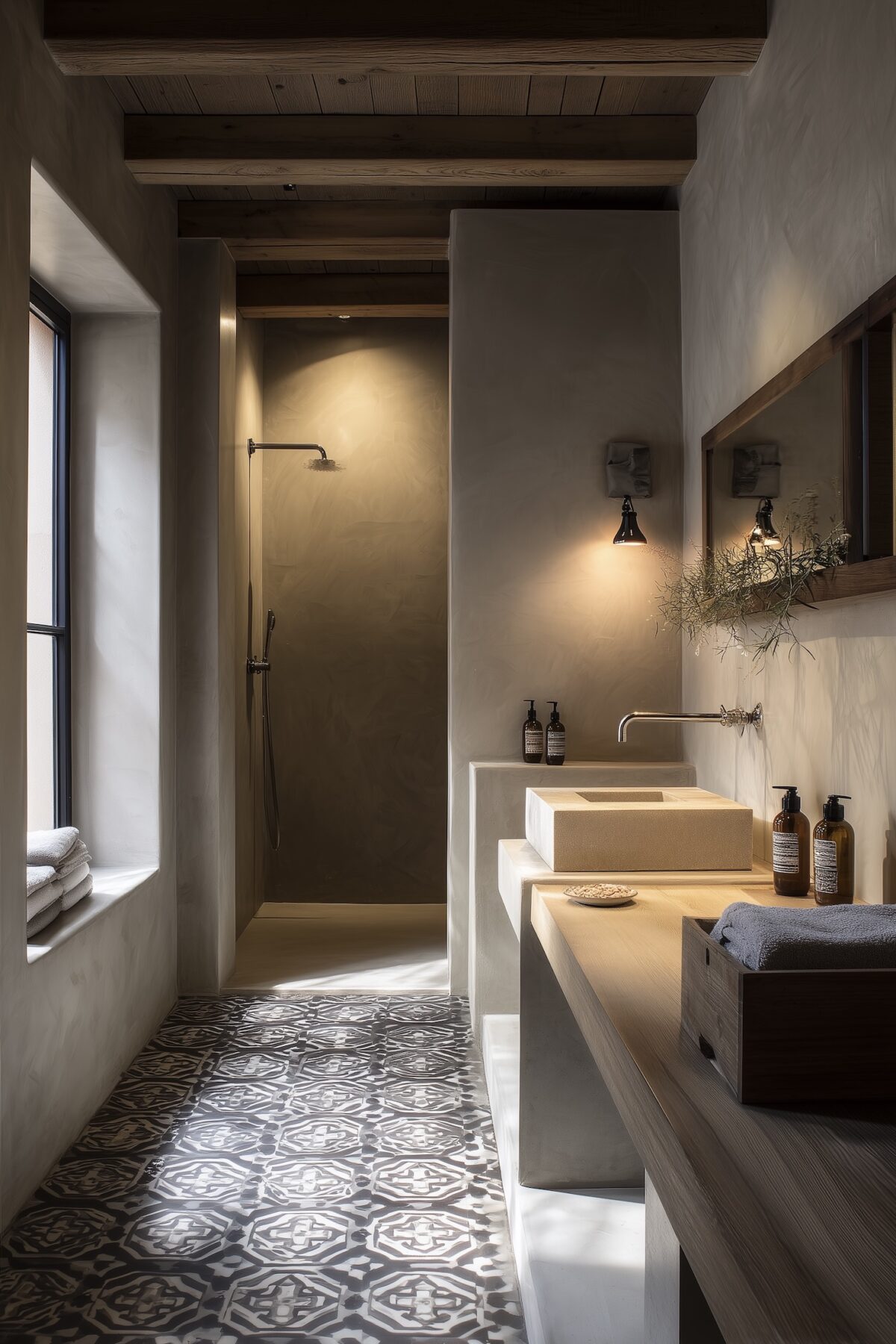 décoration provençale moderne salle de douche en longueur
