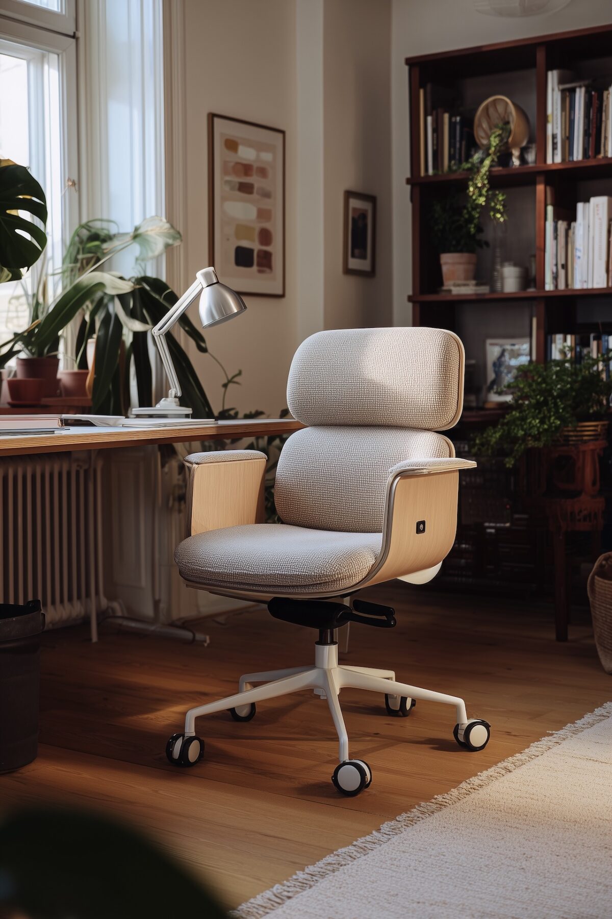 fauteuil bureau mal de dos tissu gris coque bois Vitra