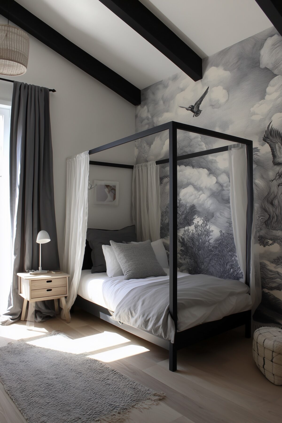 peindre poutres apparentes bleues chambre enfant