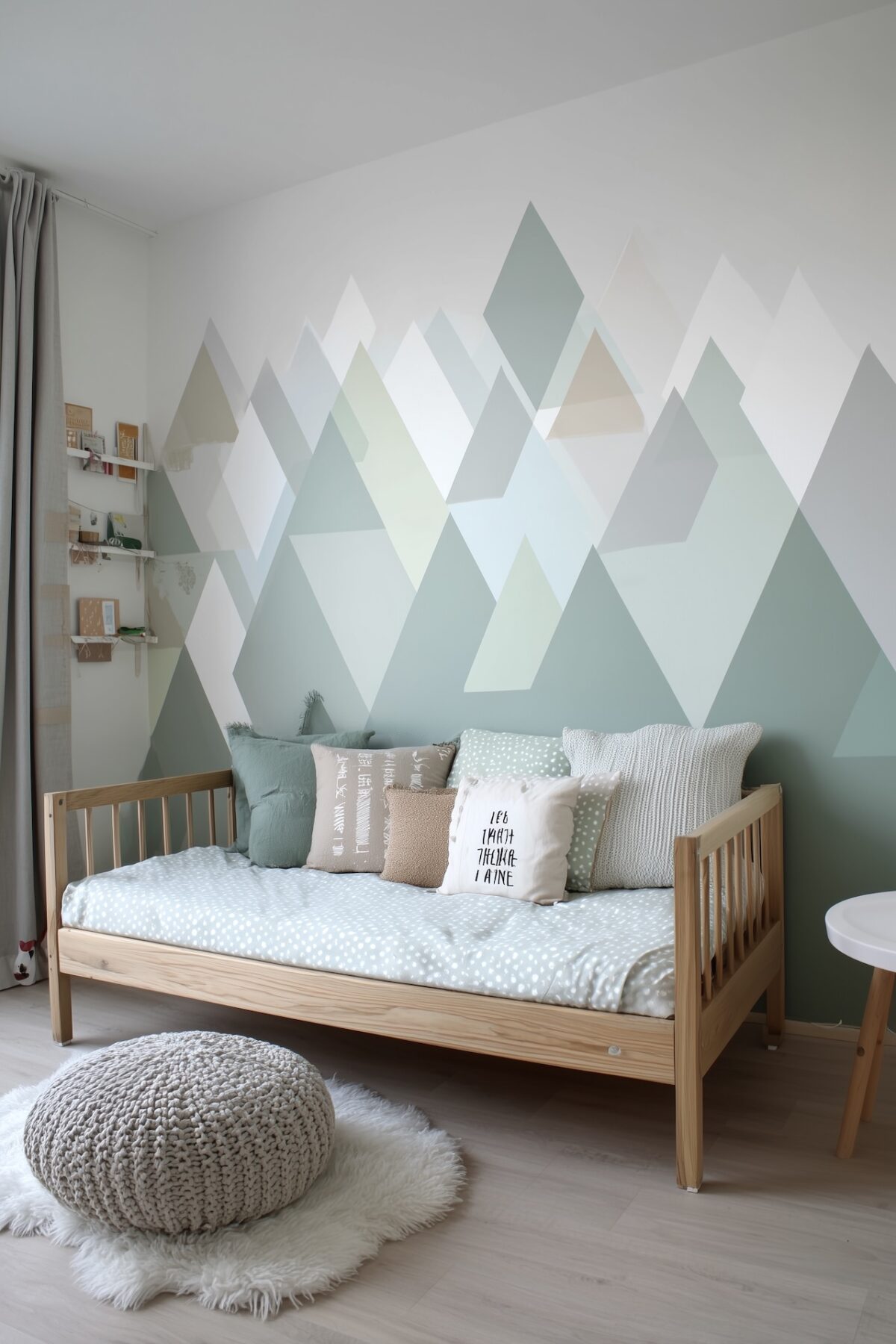 personnaliser chambre enfant mur fresque géométrique montagne
