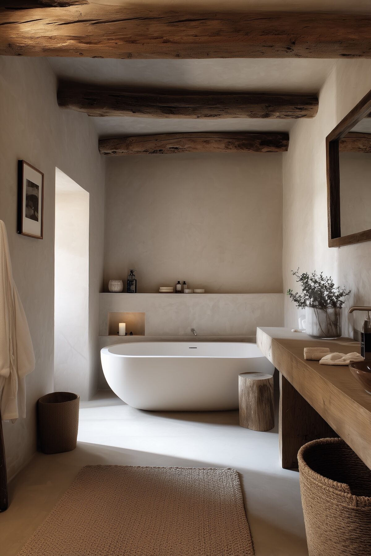 salle de bains béton bois brut minimaliste
