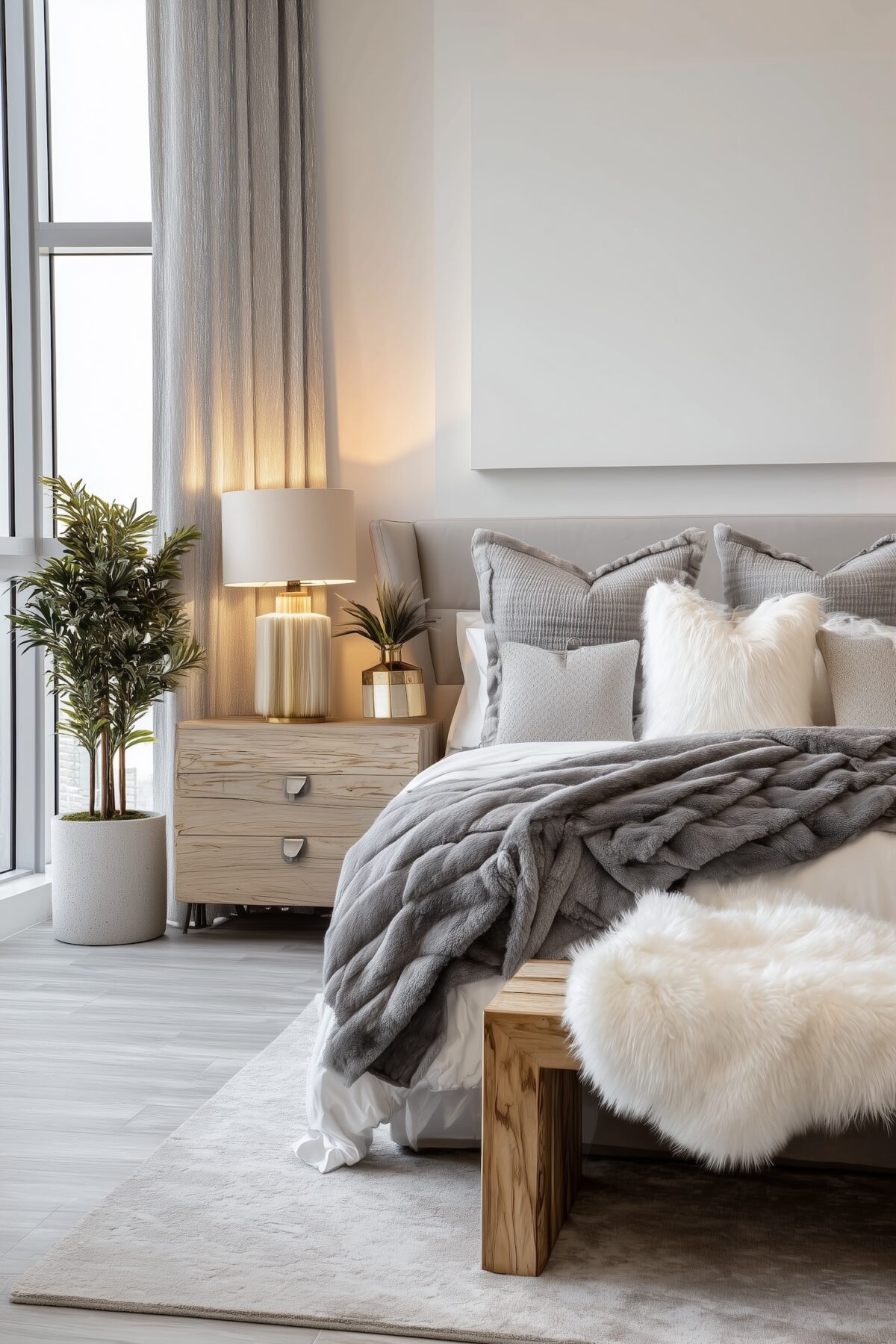 agencement luxe chambre parquet gris cocon