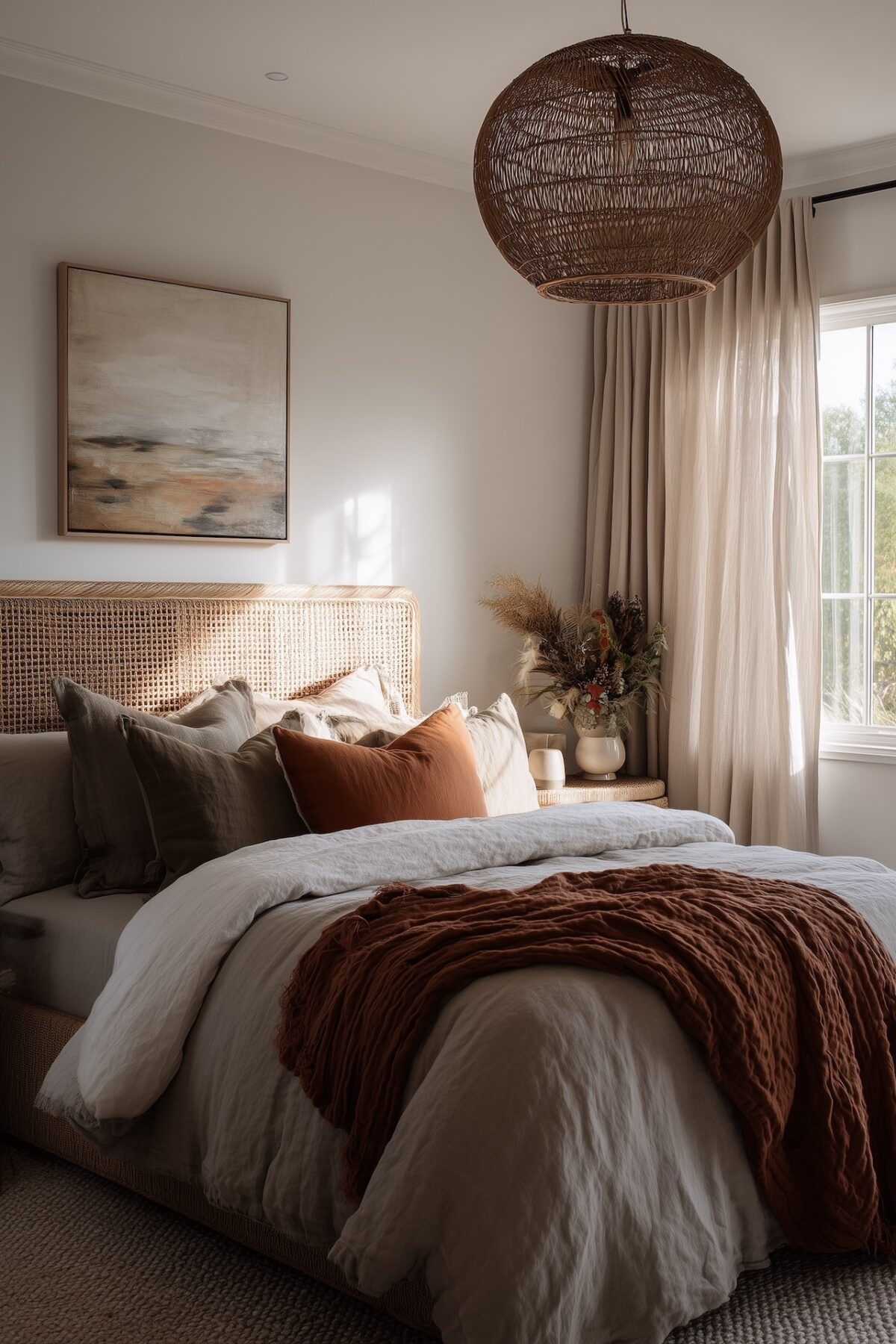 chambre bohème rotin textiles chauds