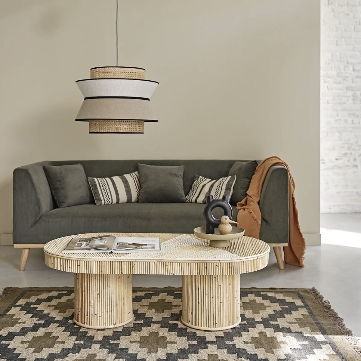 idée déco salon ton nature olive beige gris