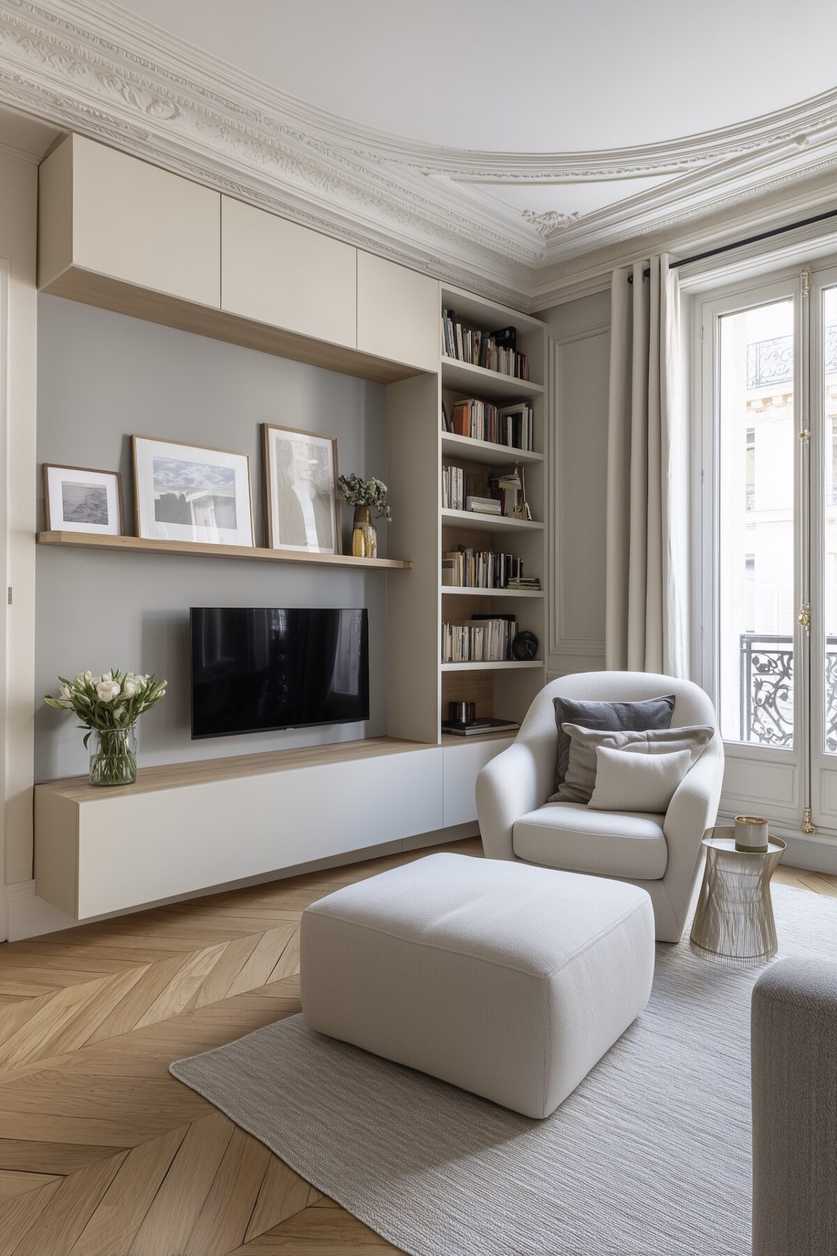 meuble bibliothèque suspendu autour tv