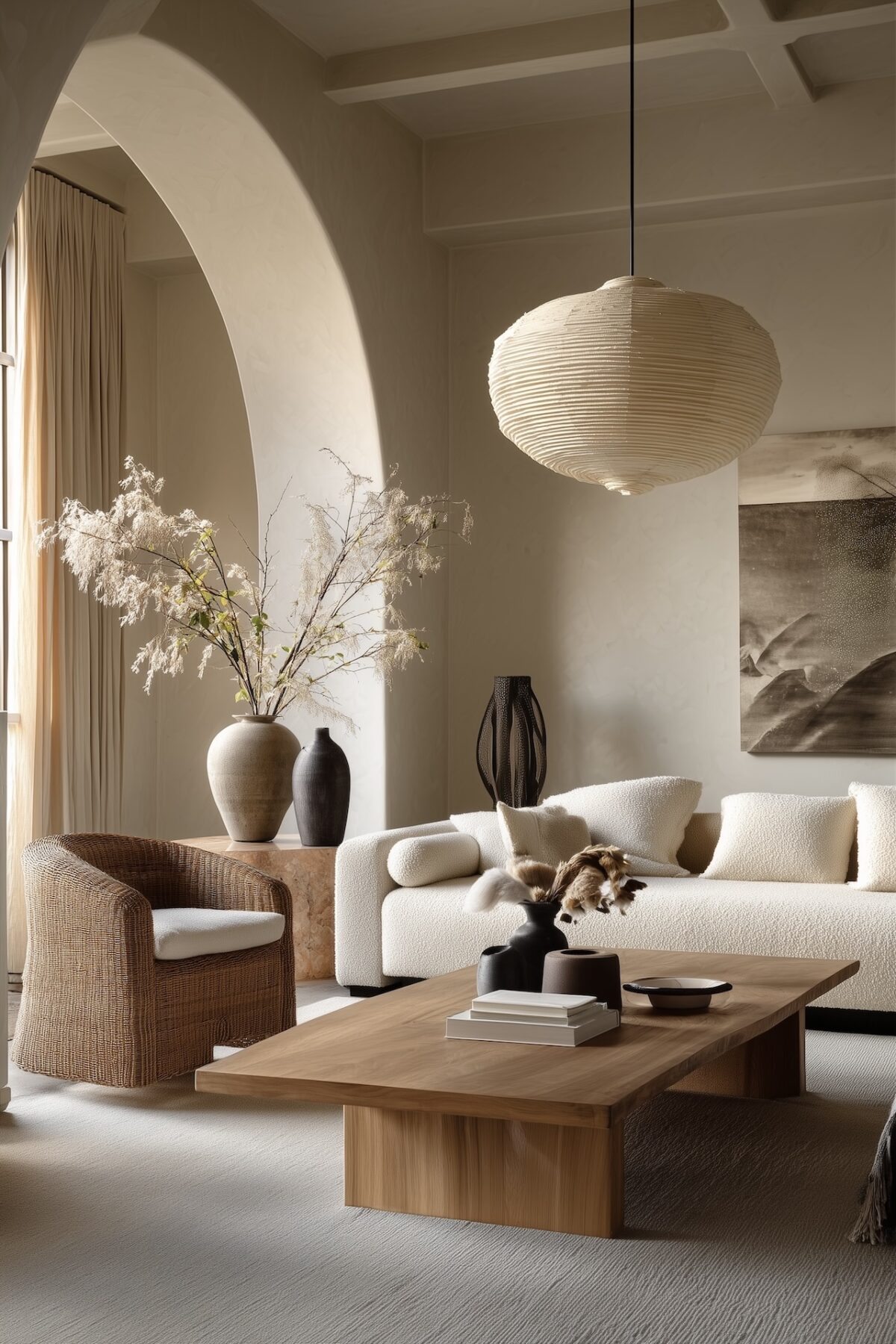 salon épuré mobilier bois matériaux naturels