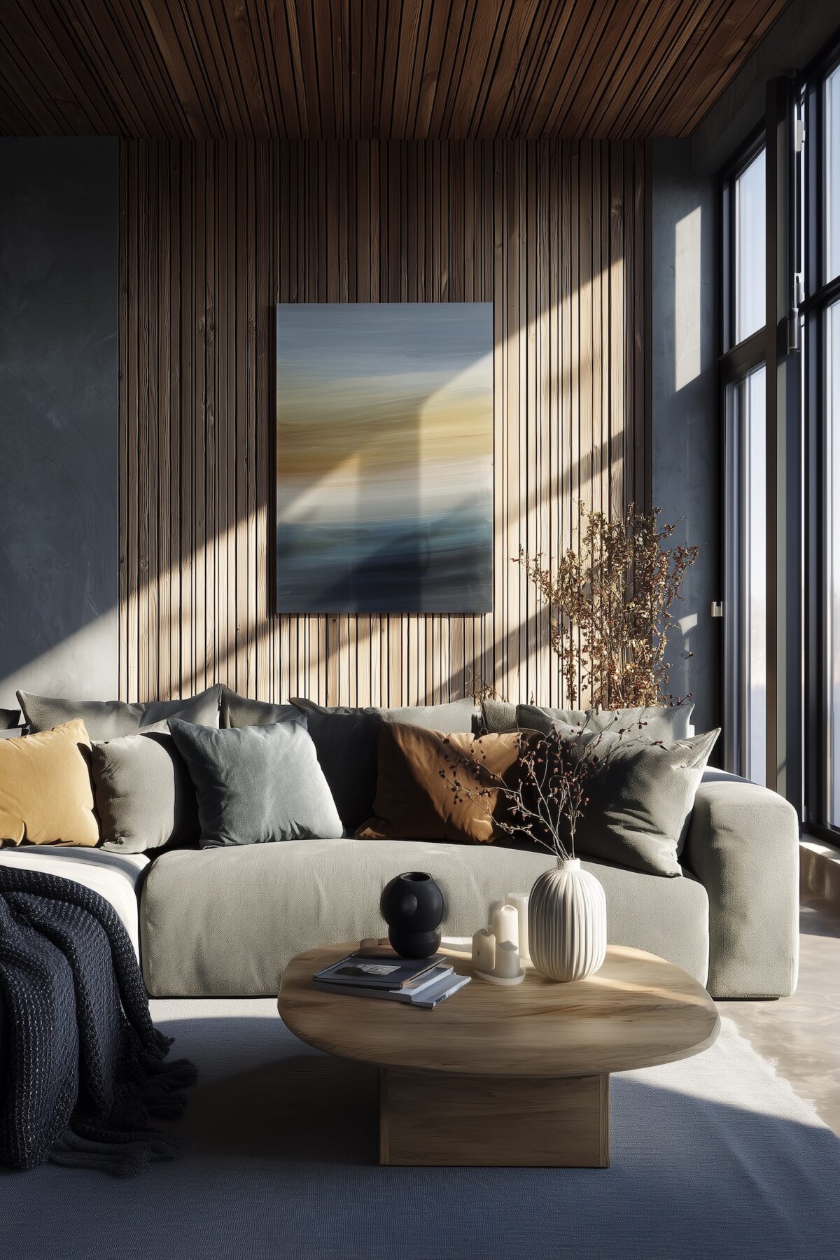 chalet moderne décoration gris mur tasseaux