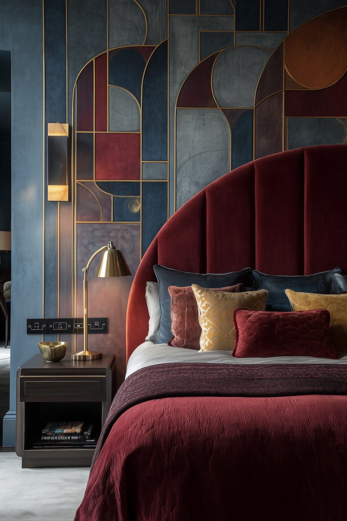 chambre multicolore tête lit velours décoration enveloppante