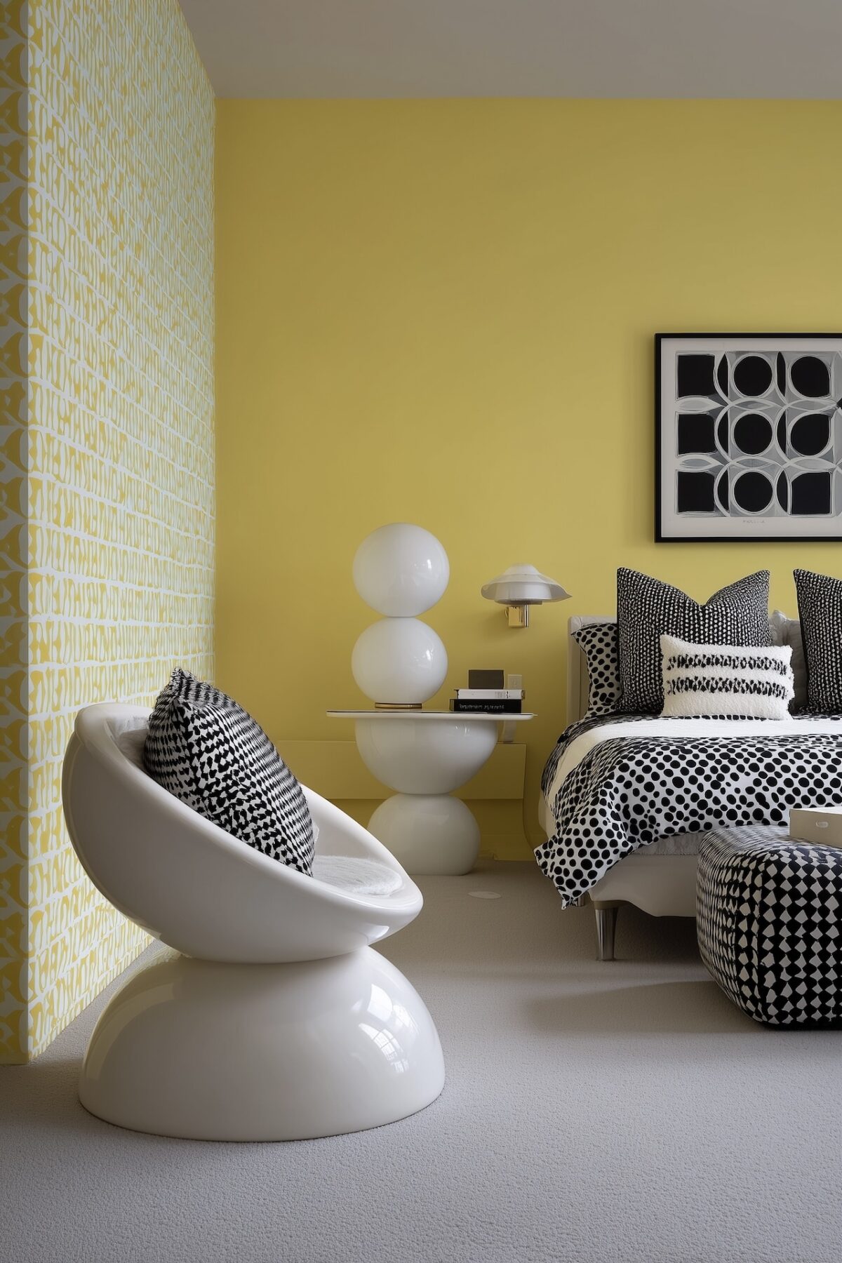 chambre style années 80 graphique jaune motifs