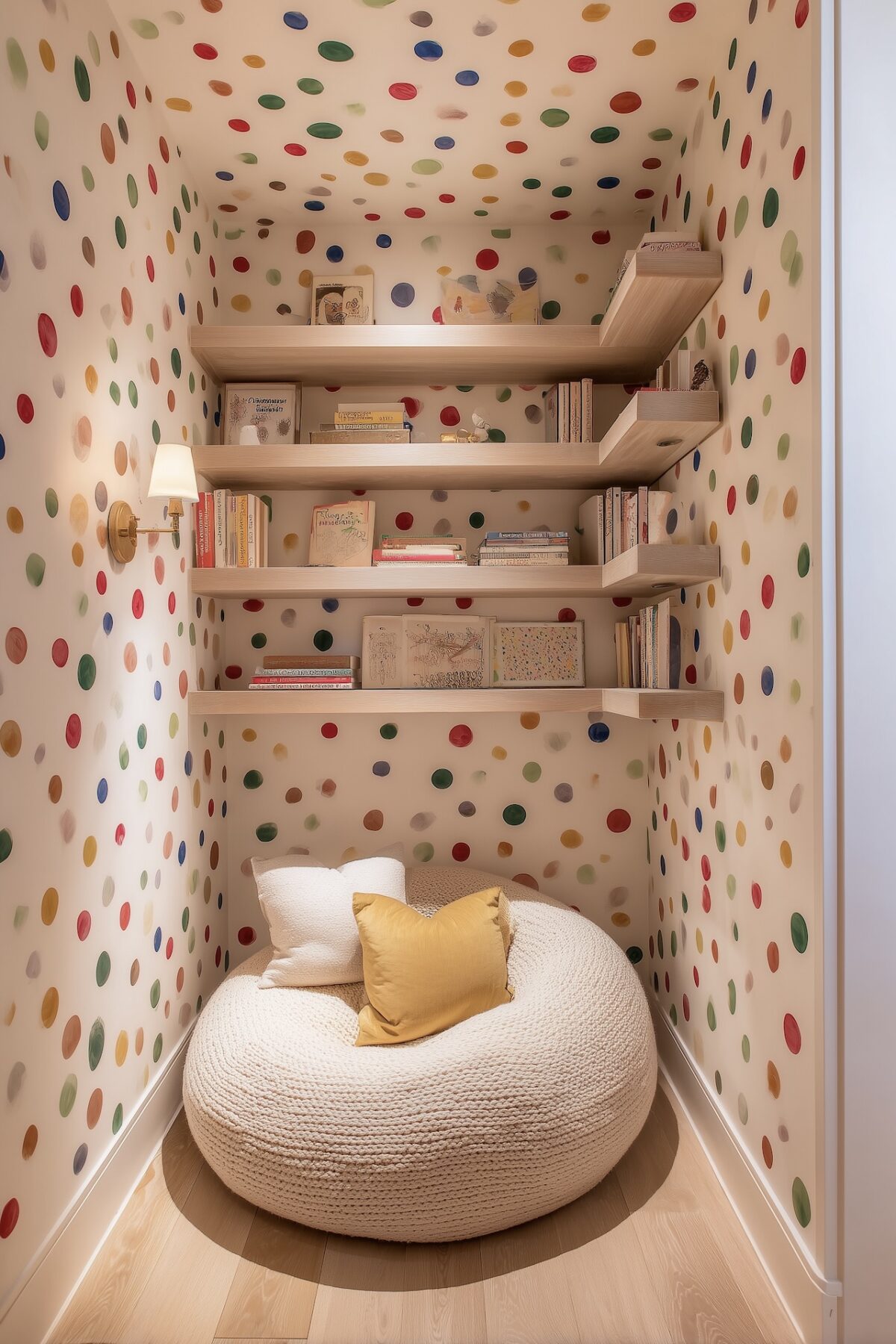 coin lecture enfant pois multicolores cosy