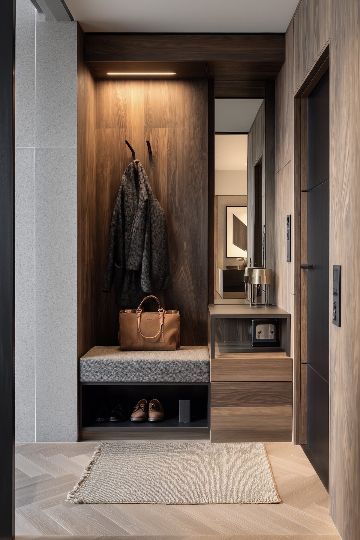 meuble de rangement petite entrée étroite sur-mesure bois noir