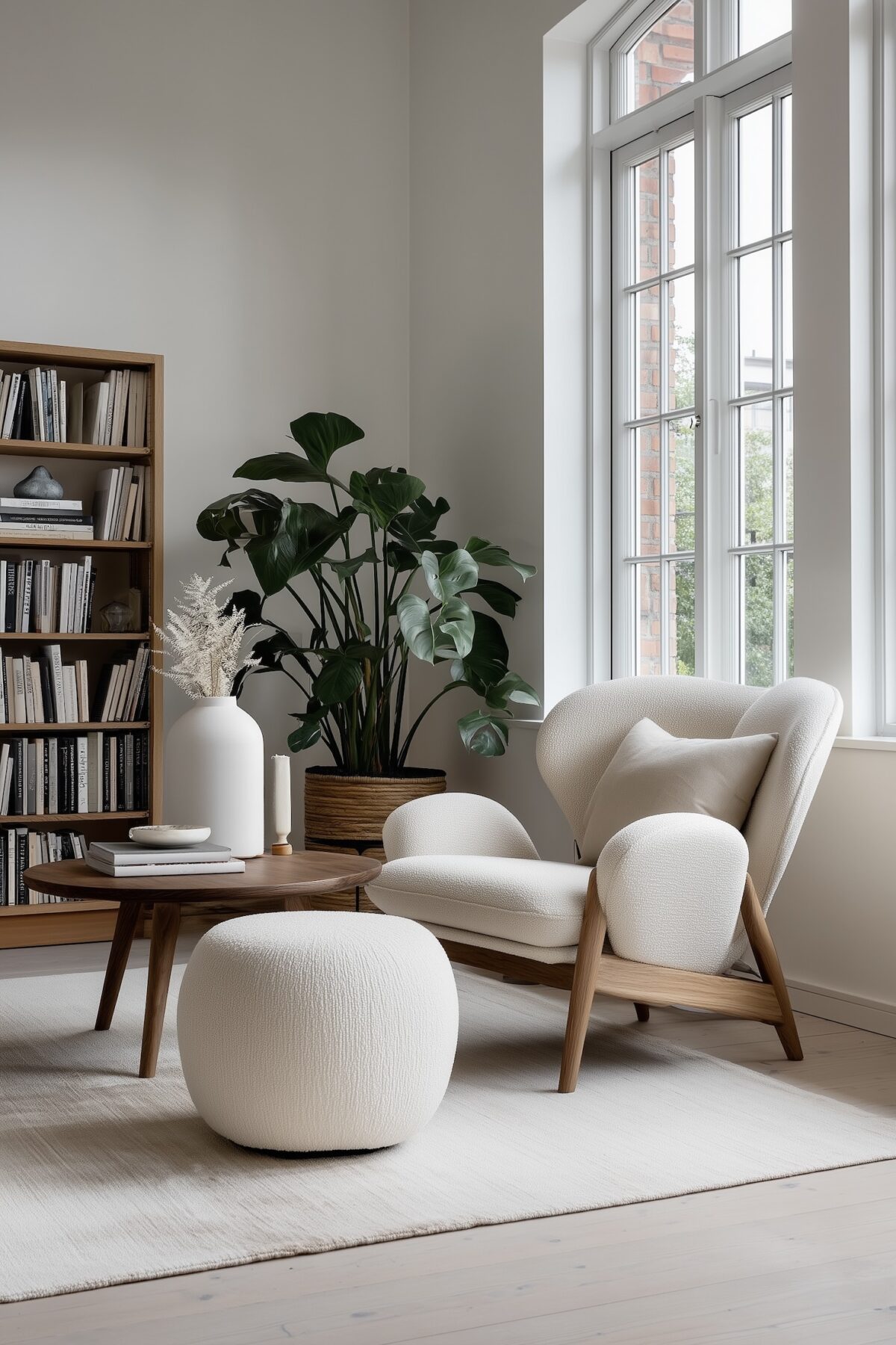 petit séjour décoré bois blanc cosy chic