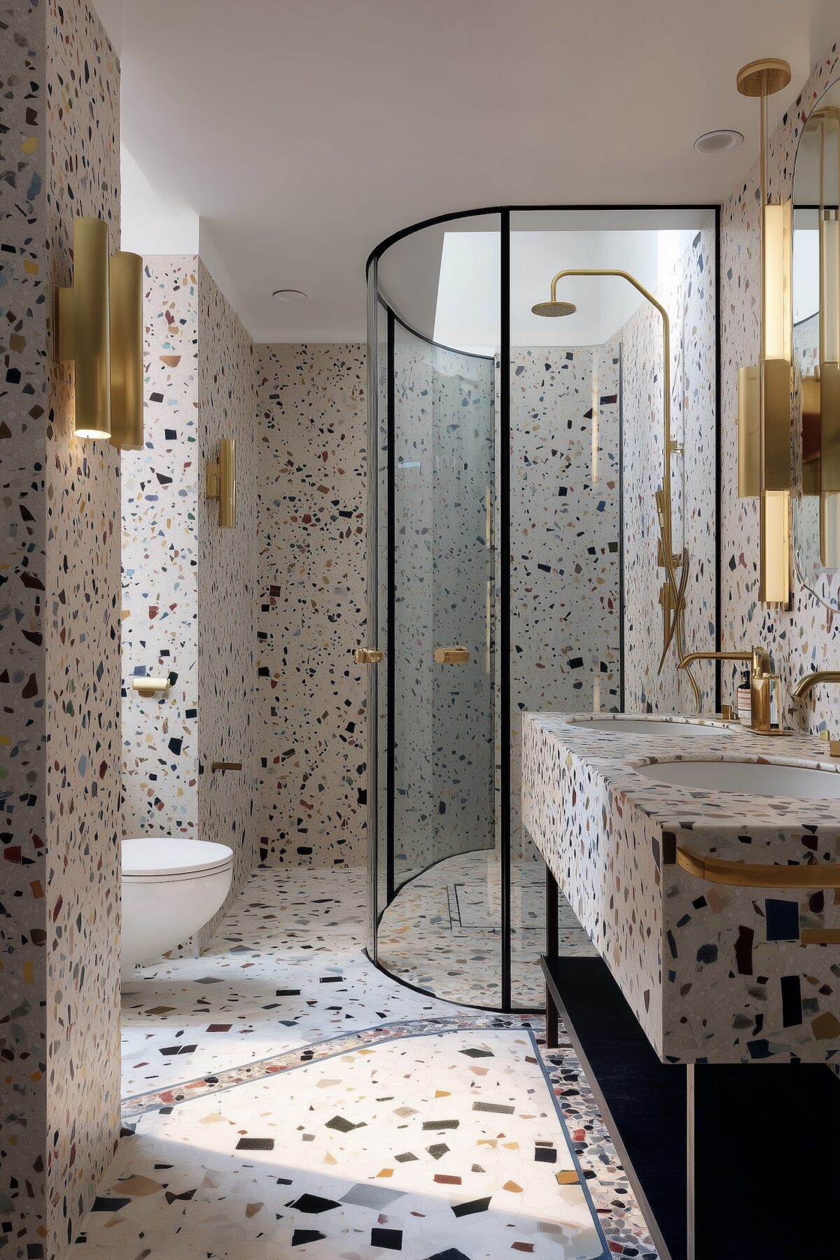 salle de bains puits de lumière terrazzo or