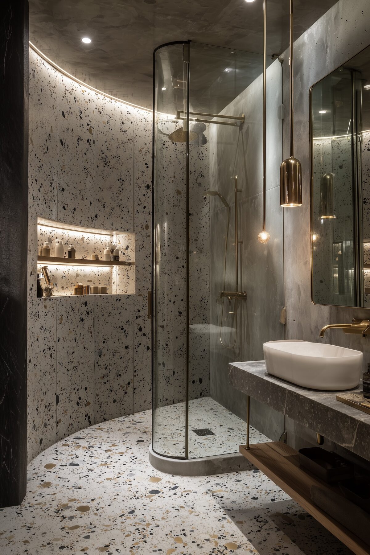 salle de bains terrazzo laiton or robinet