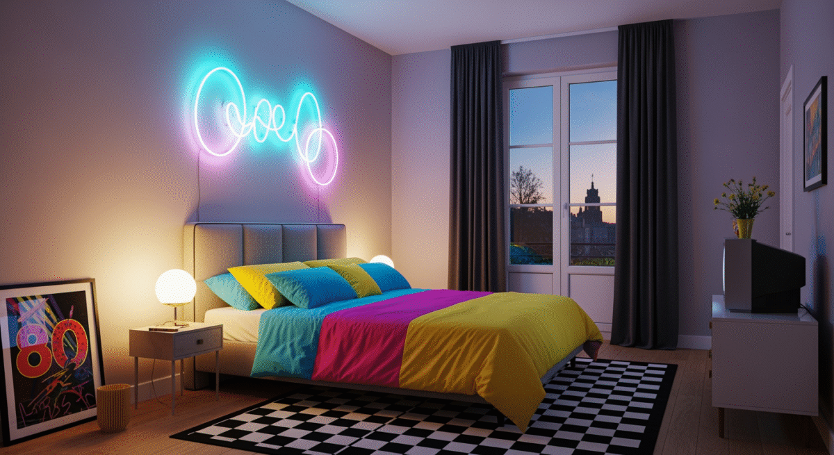 Style années 80 en chambre: idées, plans et néons