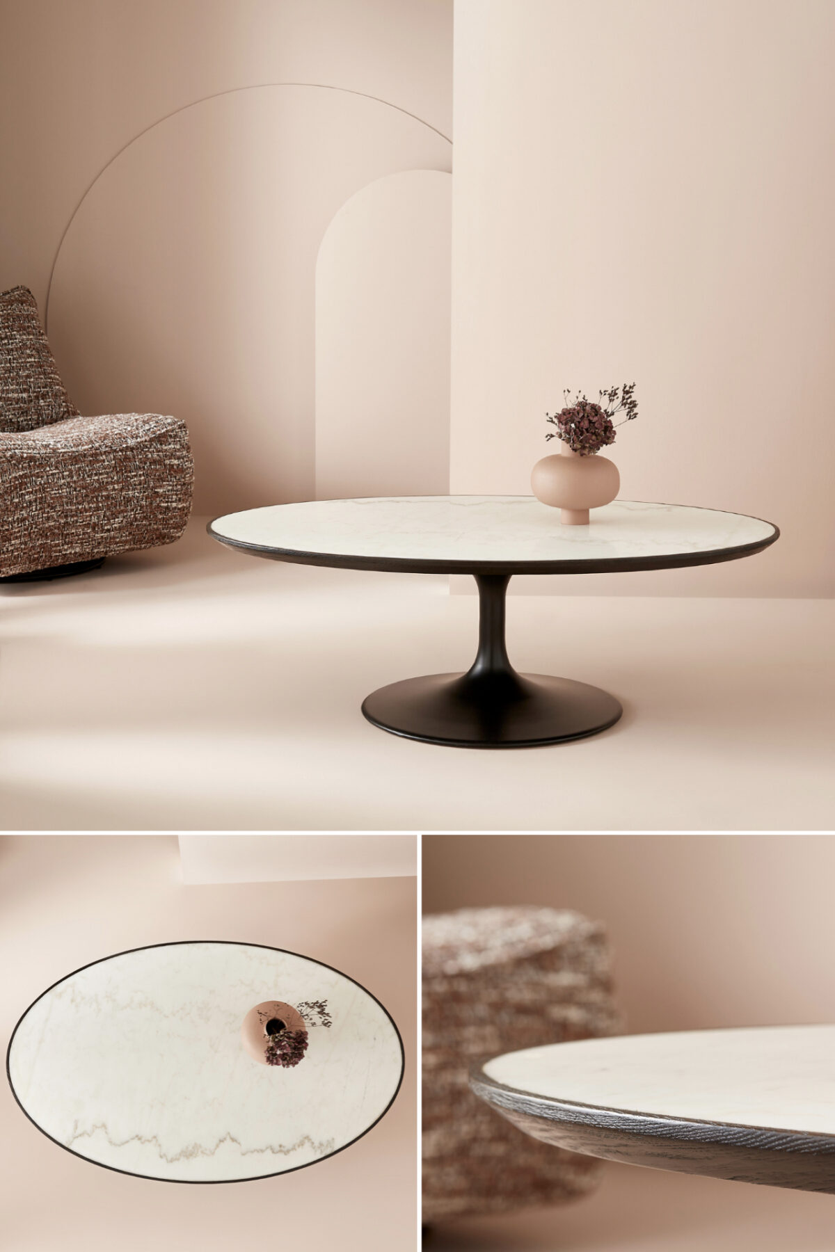 table repas style Tulip pas chère effet marbre bois