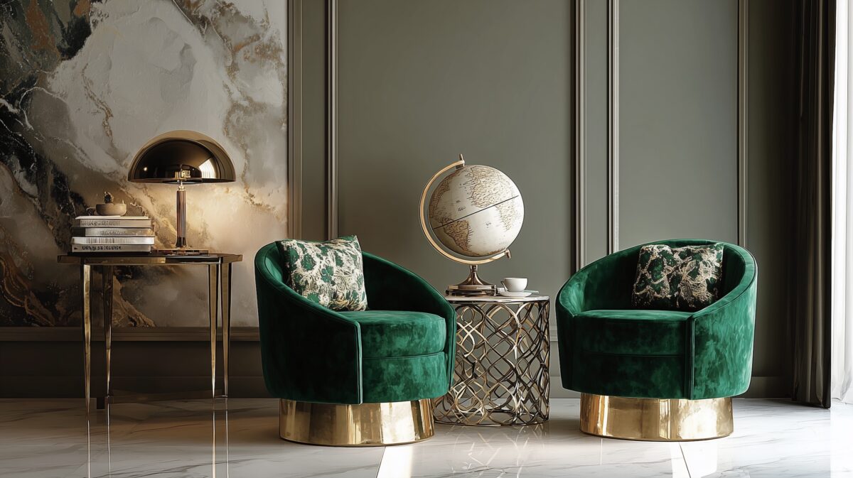 tendance néo Art Déco salon vert émeraude laiton - blog déco clem around the corner