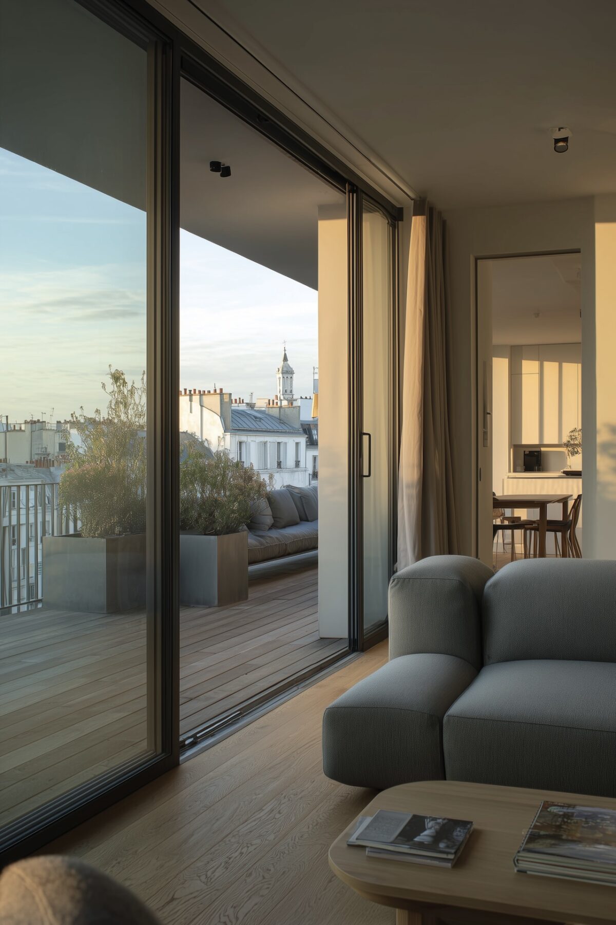 agencement architecte salon ouvert large balcon