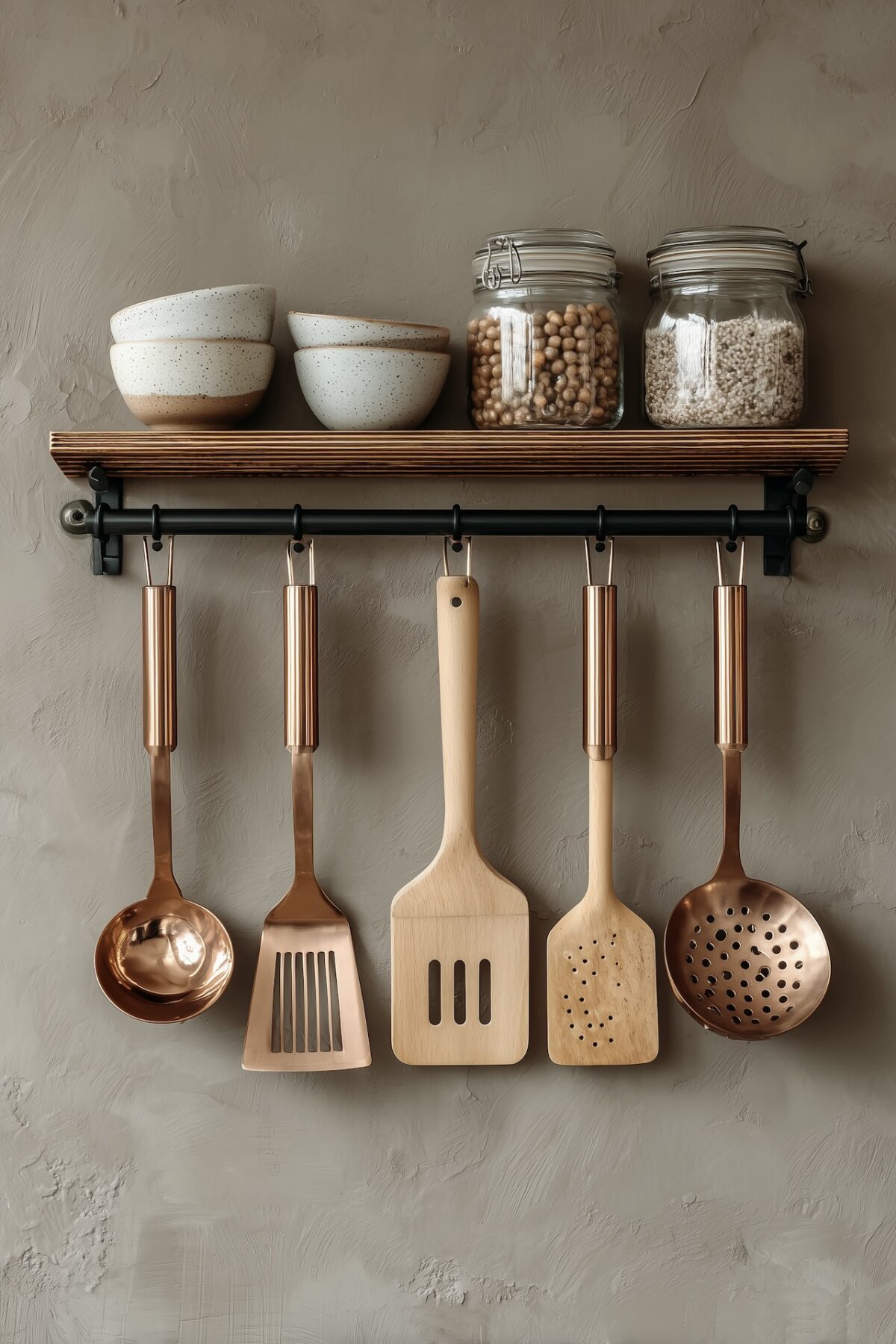 aménager micro-cuisine rangement vertical porte ustensile suspendu