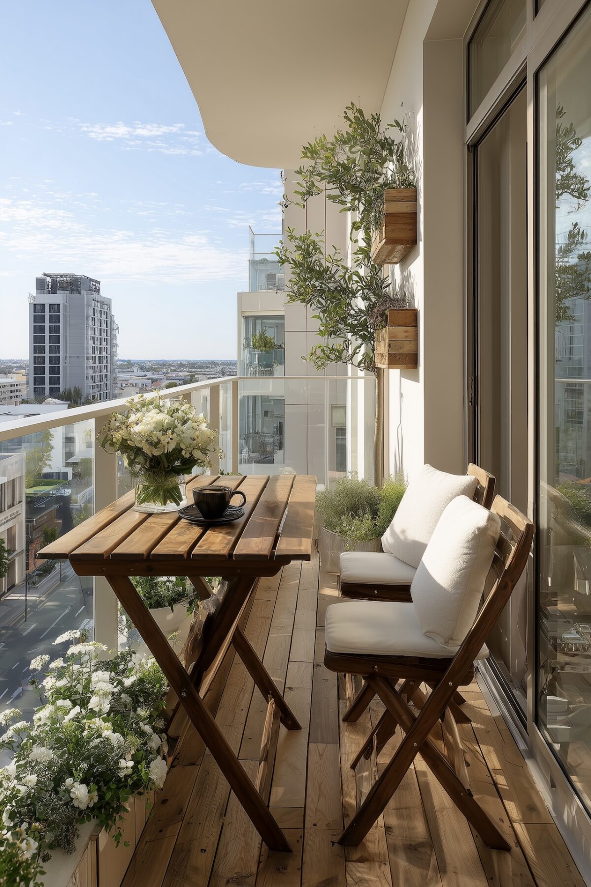 balcon étroit bois plantes murales caisse vin