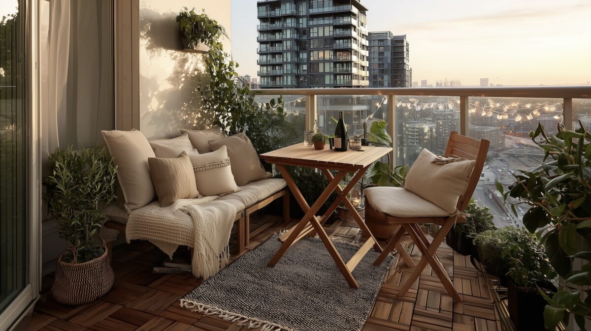 balcon mini terrasse meubles pliables bois teck