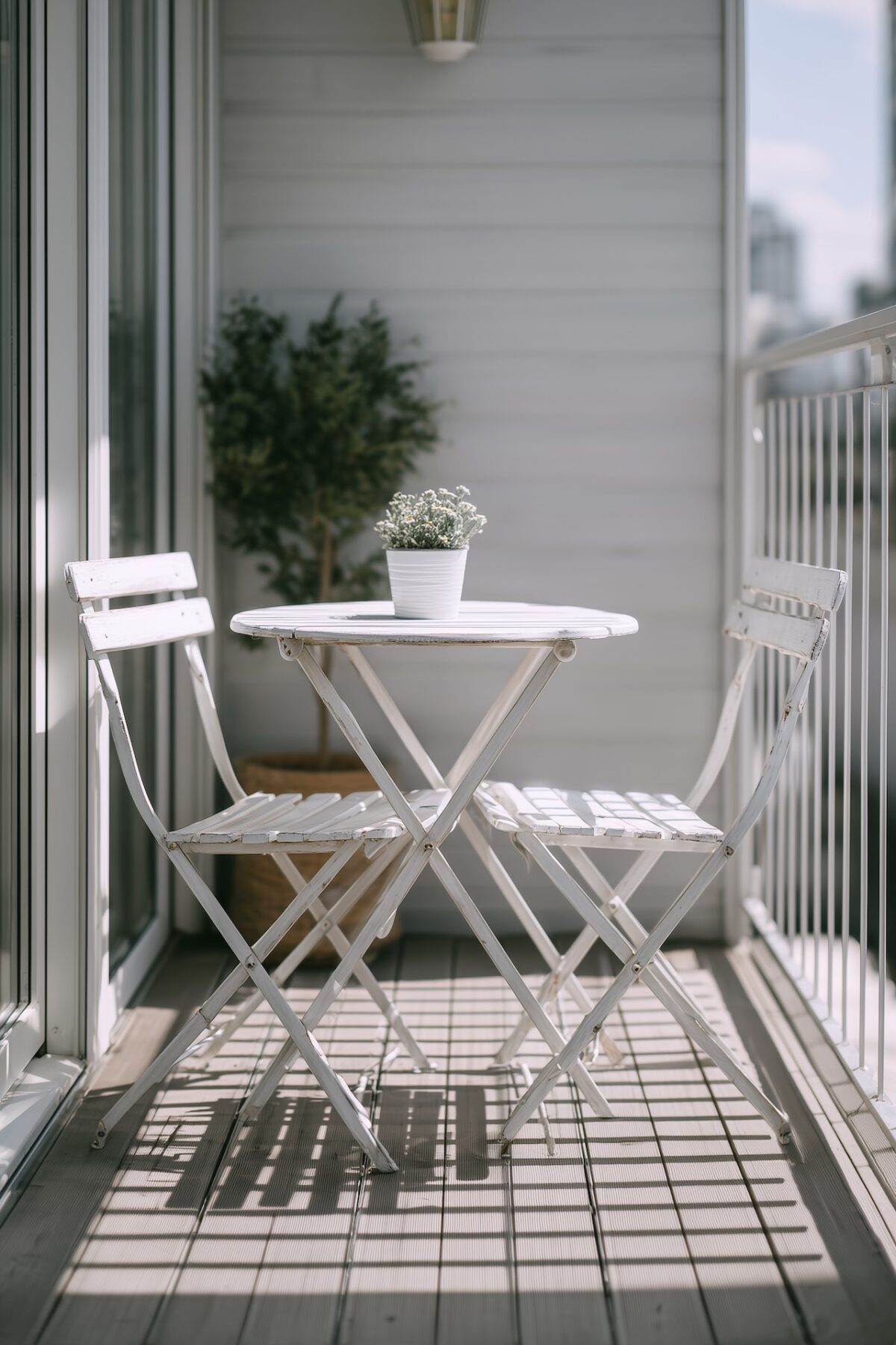 balcon mini terrasse meubles pliables plastique métal blanc
