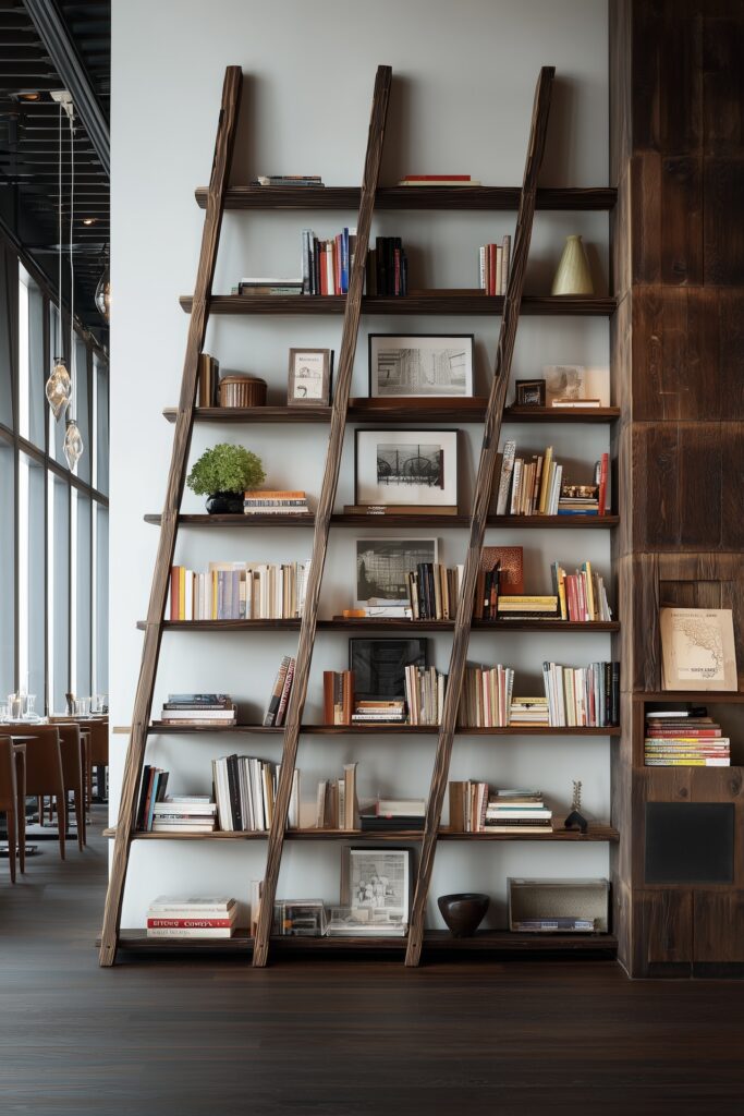 bibliothèque vintage bois travers murale style loft